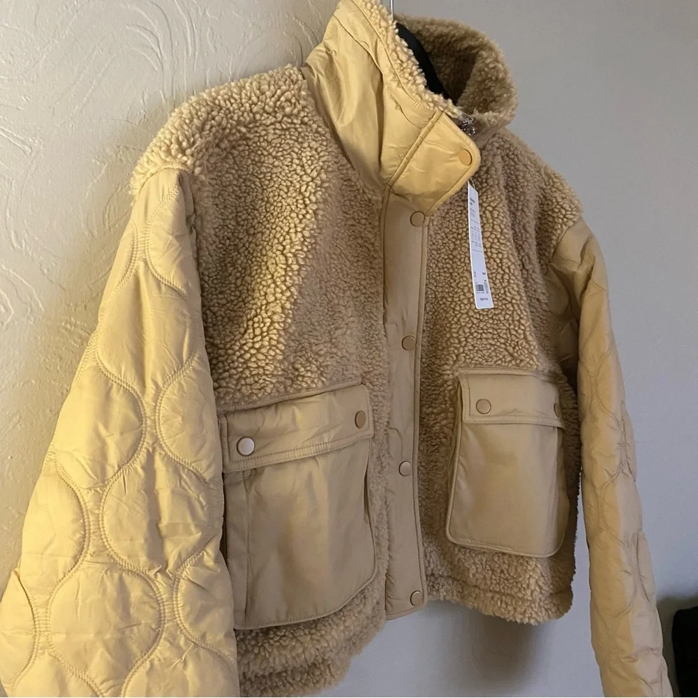 ATHLETA Tan Quilted Fleece Hybrid Sherpa Jacket - NEW - LARGE - Picture 7 of 13